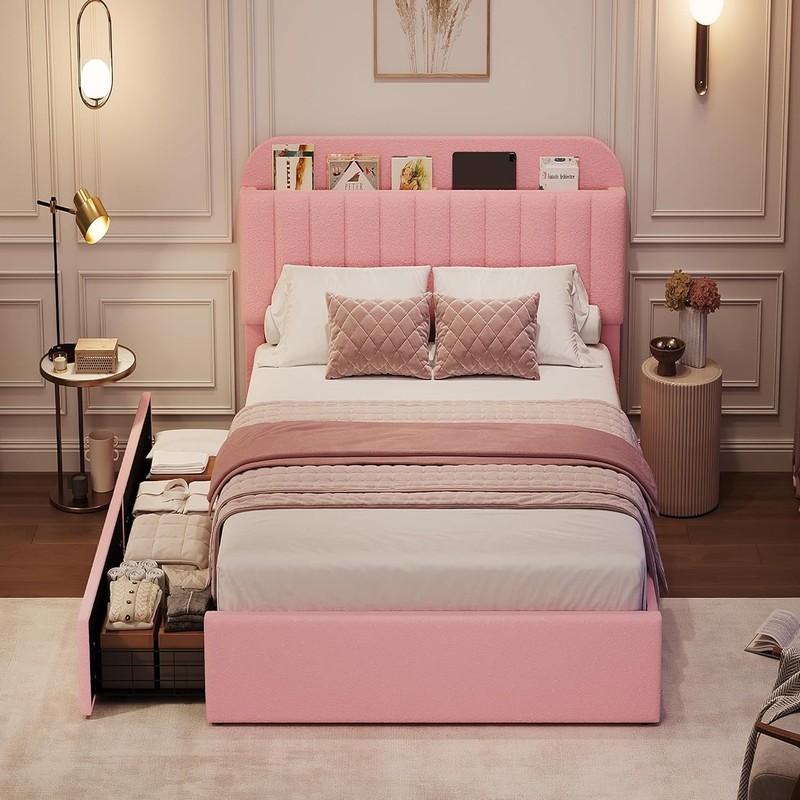 Full Queen Twin Upholstered Bed Frame & Headboard ,Platform Bed with 2 Drawers gallery