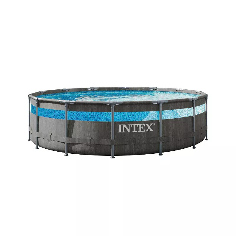 INTEX 14' X 42" CLEARVIEW PRISM FRAME ABOVE GROUND POOL - GRAYWOOD PRINT gallery