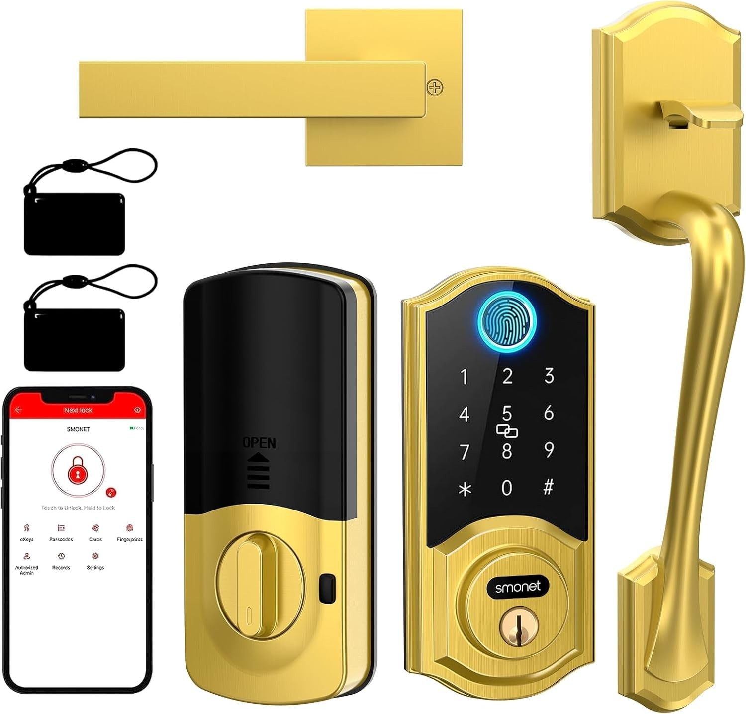 SMONET Smart Front Door Lock Set with Handle Fingerprint Keyless Keypad Deadbolt gallery