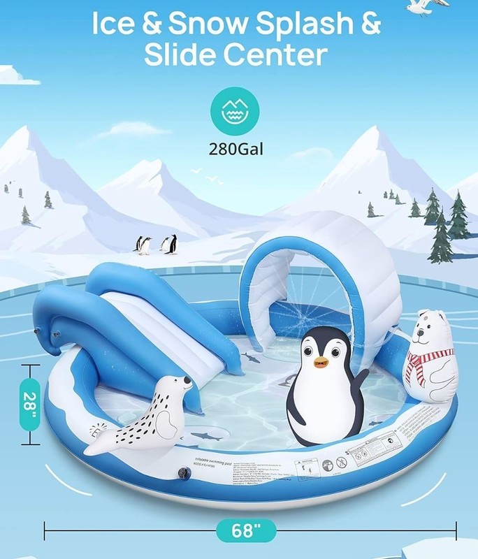 Inflatable Splash & Play Center Kiddie Pool with Slide Children Ice & Snow gallery