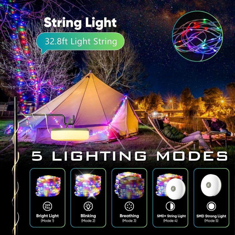 Solar Camping String Light USB Rechargeable 33FT Portable Tent Waterproof Lamp gallery