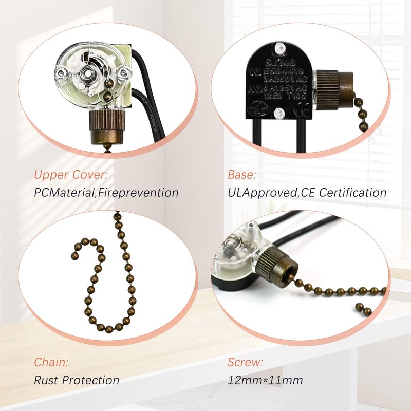 2 Pcs Ceiling Fan Pull Chain Switch On Off Speed ZE-109 Transparent gallery