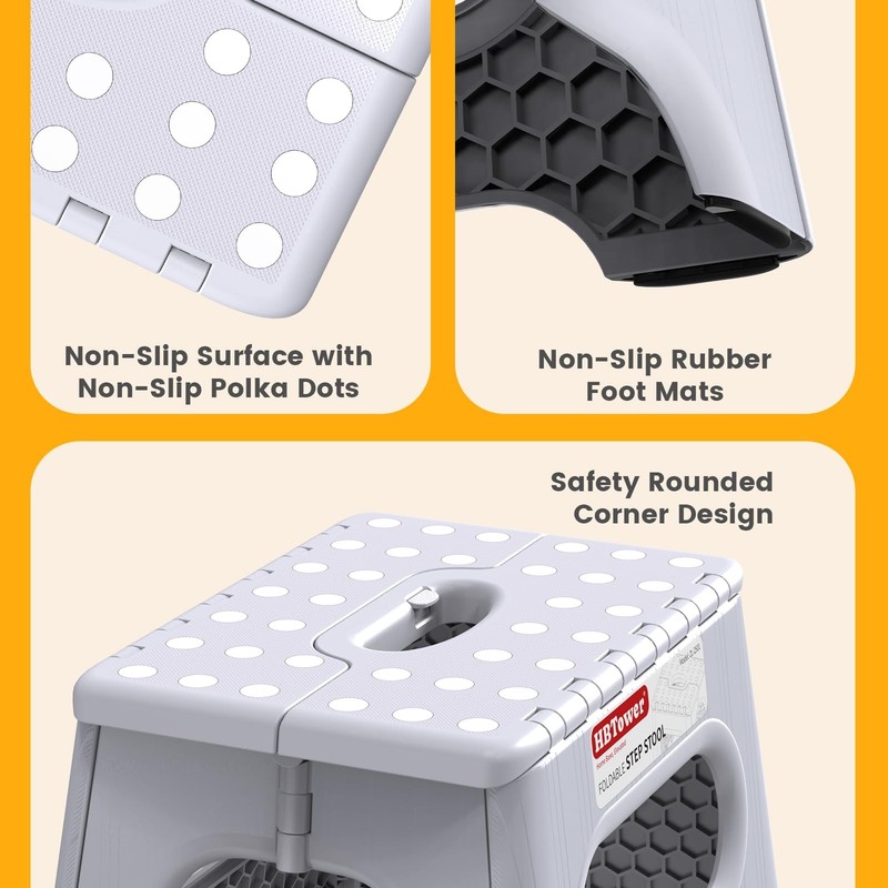 HBTower Folding Step Stool 9 Inch - Holds 600 lb, 9 (Pack of 1), White gallery