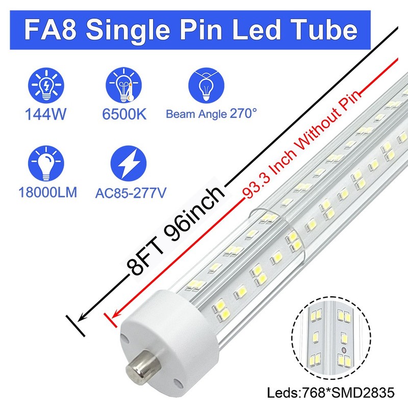 12Pack 8Ft Single Pin Led Workshop Lights 8' FA8 Bulbs 144W 18000Lm 6500K Clear gallery