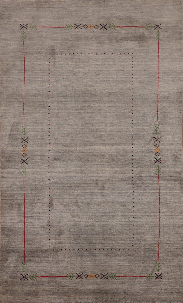 Bordered Gray Traditional Gabbeh Rug Hand-knotted Wool Rug 5x8 ft.
