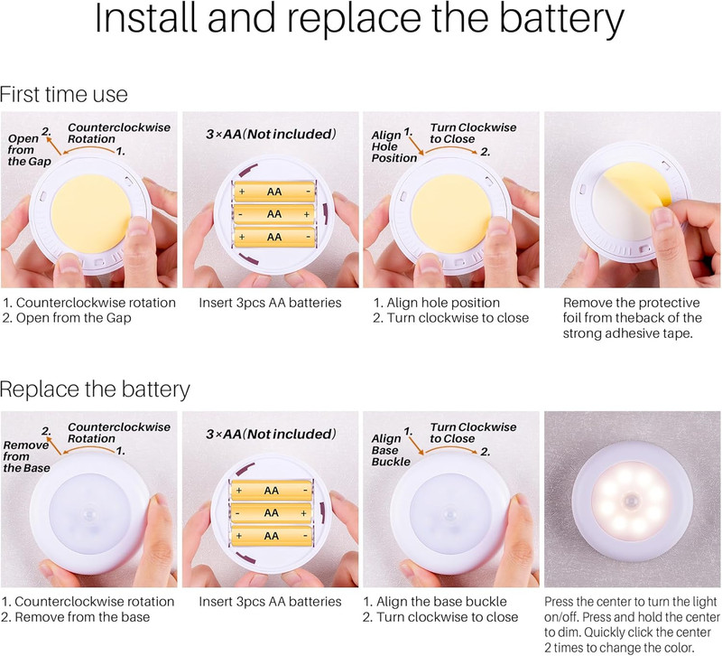 3 Pack 3.1” Motion Sensor Lights Indoor AA Battery Operated, Stick on LED Puck L gallery