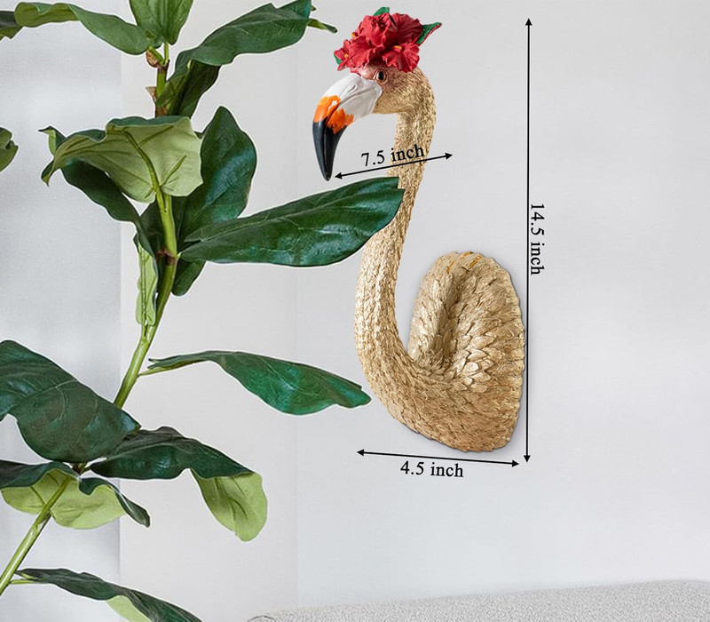 Exquisite Gold Wall Decor - Large Resin Flamingo Bird Head Sculpture for Hanging gallery