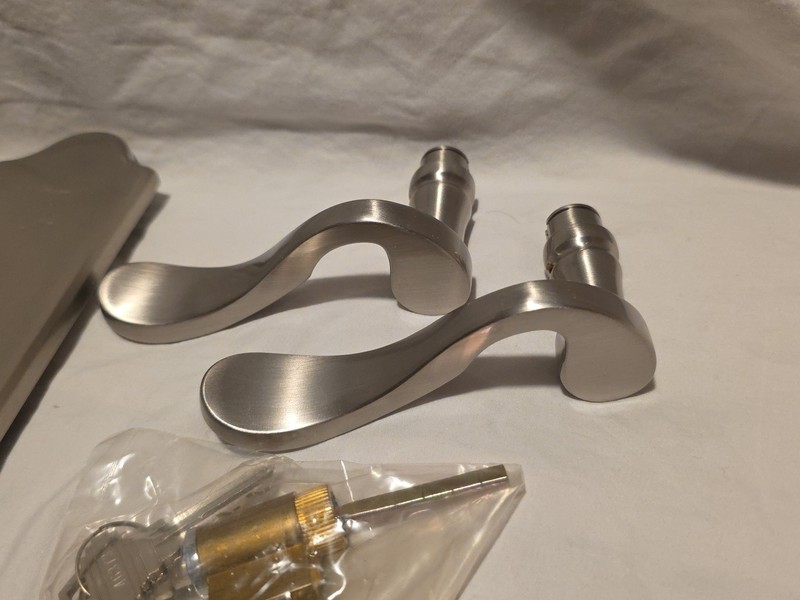 Ashland True Elegance Active Door Handle Set Color Satin Nickel Keyed Lock Set gallery