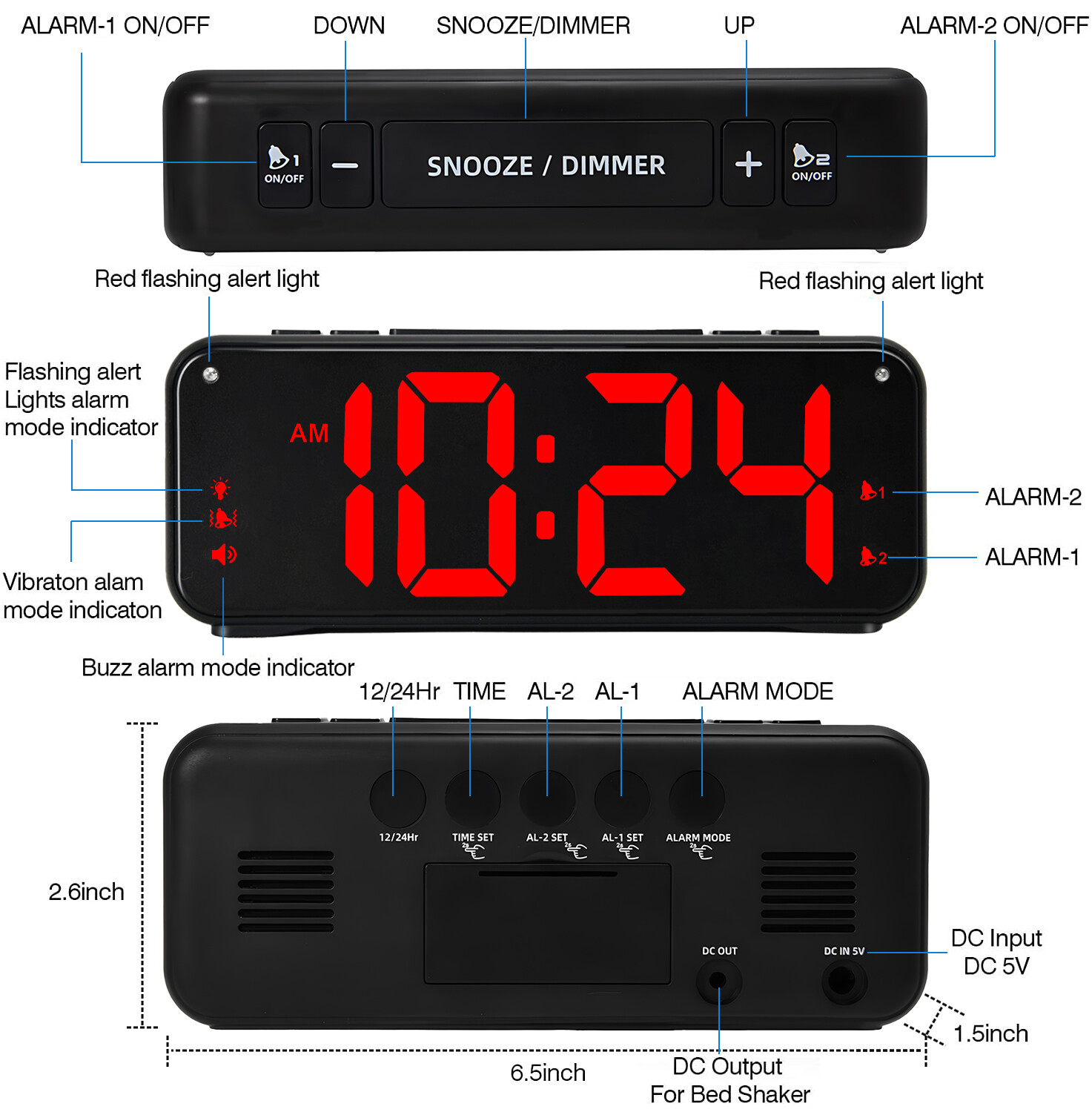 Extra Loud Vibrating Alarm Clock with Bed Shaker for Heavy Sleepers,Hearing Deaf gallery