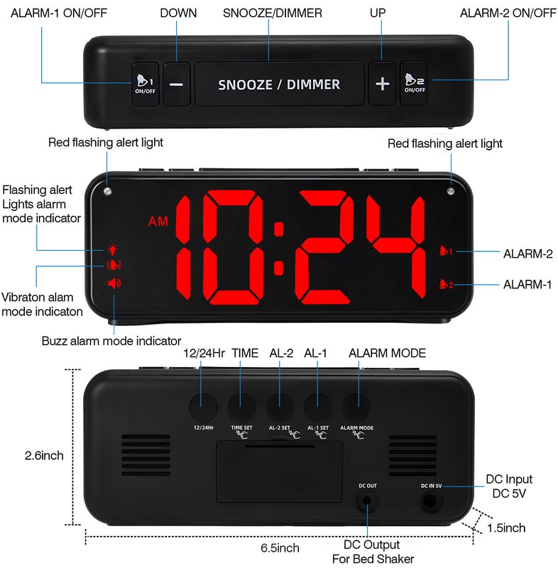Extra Loud Vibrating Alarm Clock with Bed Shaker for Heavy Sleepers,Hearing Deaf gallery