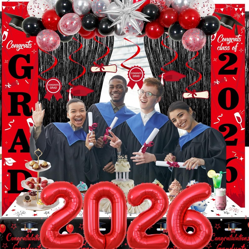 Graduation Decorations 2026, Red and Black Grad Decorations Class of 2026, Gr... gallery