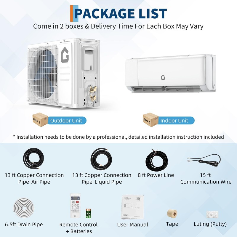 9000BTU Mini Split Air Conditioner & Heater Pump System 230V SEER2 18.5 Inverter gallery