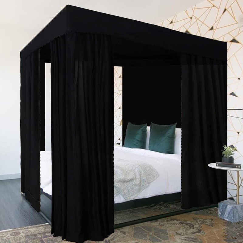 Black Canopy Bed Curtains - 4 Corner Post Bed Curtains Canopy 75"L x 39"W x 75"H gallery