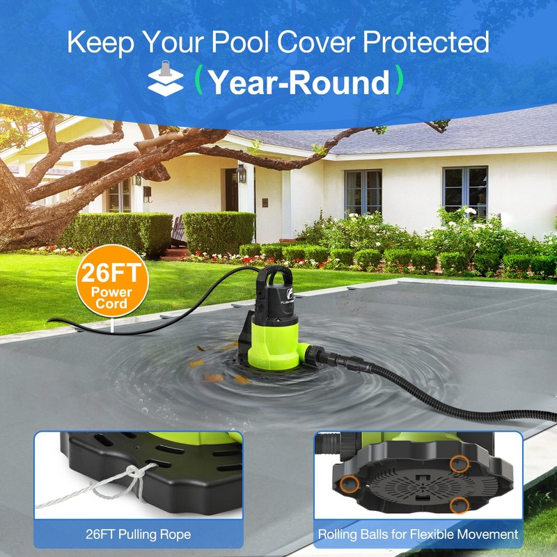 FLUENTPOWER Automatic Pool Cover Pump, 3/4 HP 3300GPH Submersible Water Pump gallery