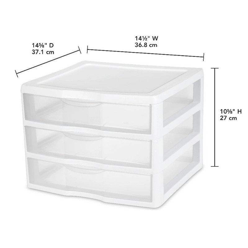 (2 pack) 3 Drawer Unit, Clear Plastic Countertop or Desktop Drawers, White gallery