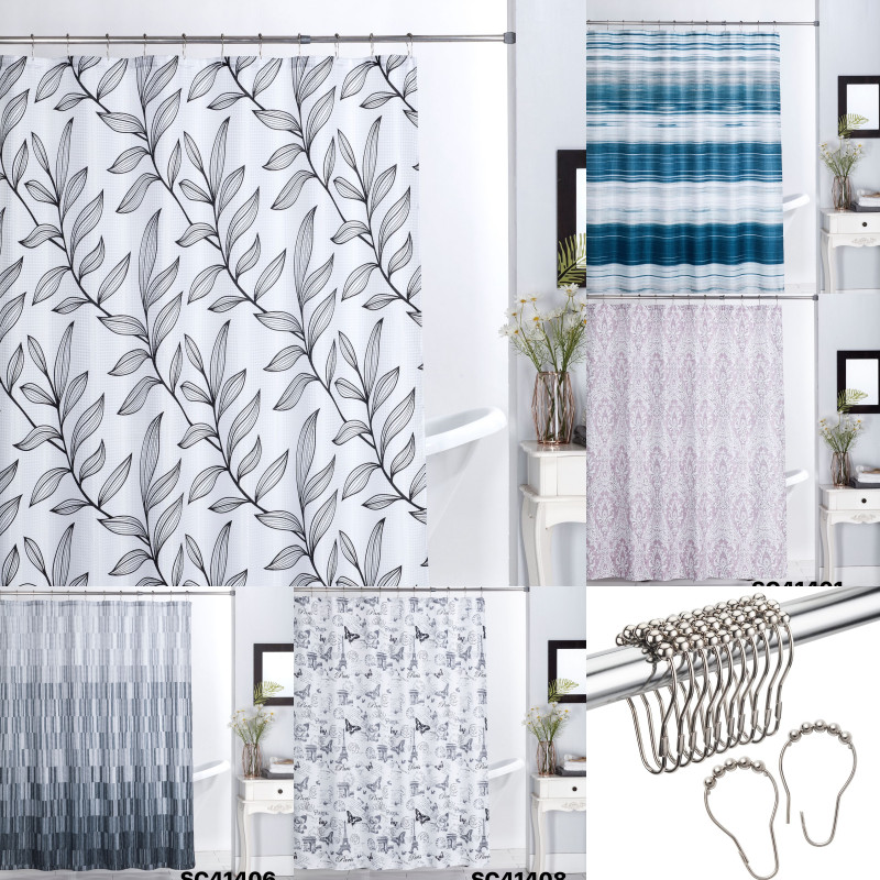 NEW 13PC SET BATHROOM PRINTED FABRIC SHOWER CURTAIN 70" X 72" HIGH QUALITY gallery