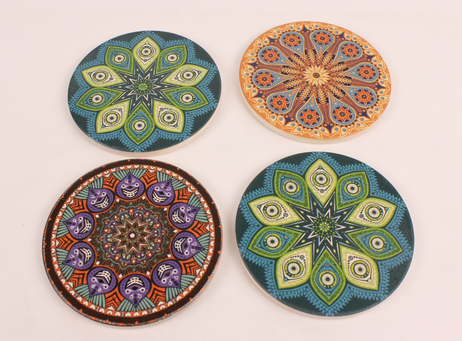 Encore Ceramic Cork Back Coasters Set of 4 Mandala Pattern Drink Table Decor gallery