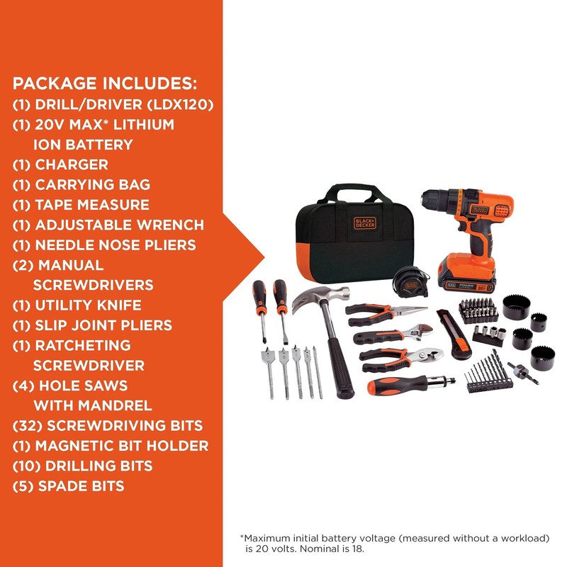 BLACK+DECKER 20V MAX* Drill & Home Tool Kit, 68 Piece - LDX120PK gallery