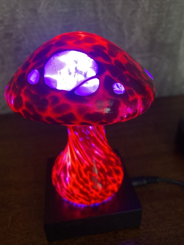 Stuart Abelman Signed hand blown red mushroom with white inclusions gallery