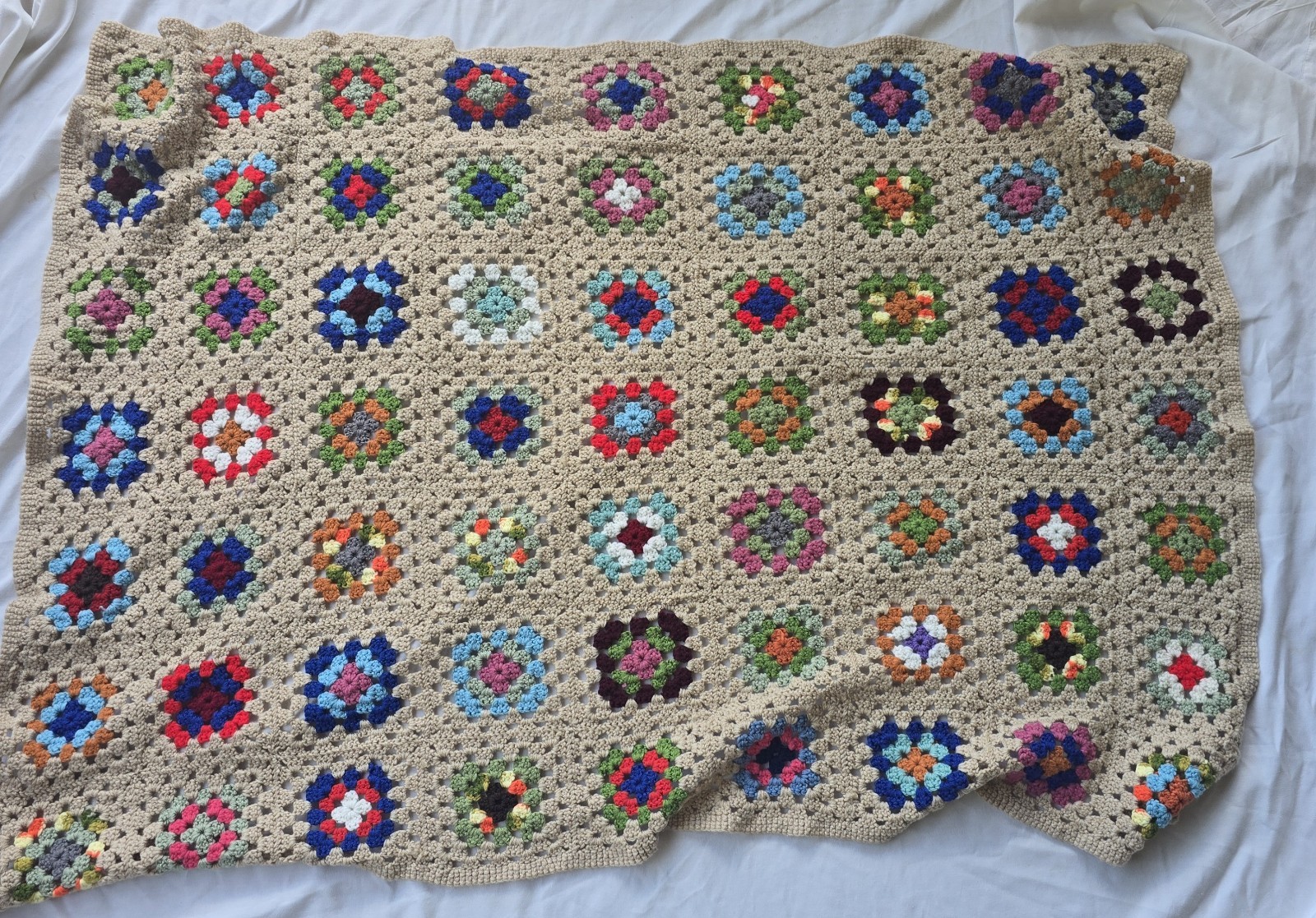 Hand Crocheted Multicolor Afgan Throw Blanket Granny Squares Around 54x41 gallery