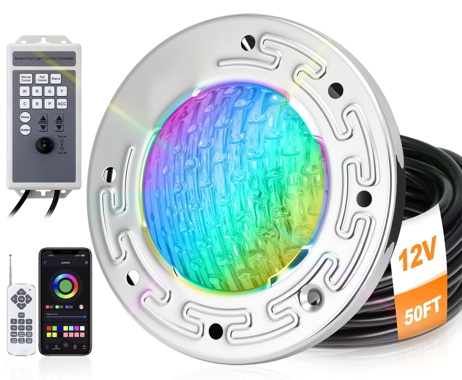 6 Inch LED Pool Light for Inground Pool w/Controller 15W RGB Swimming Pool Light gallery