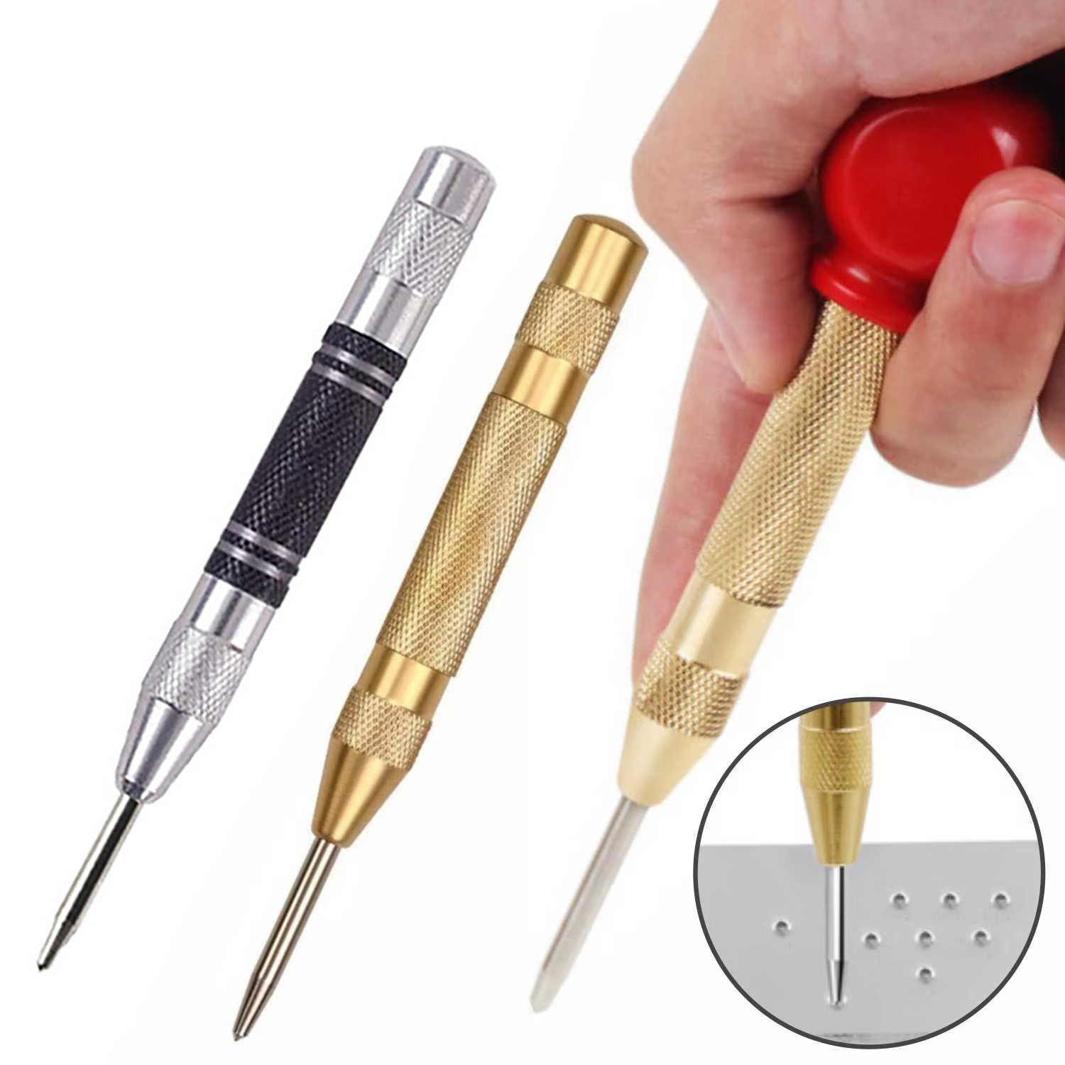 3pcs Automatic Center Punch Adjustable Spring-Loaded Metal Drill Tool Hole Punch gallery