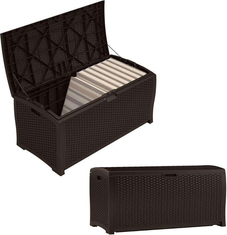 DBW9200 99 Gallon Outdoor Wicker Plastic Patio Storage Chest Bin with Handles fo gallery