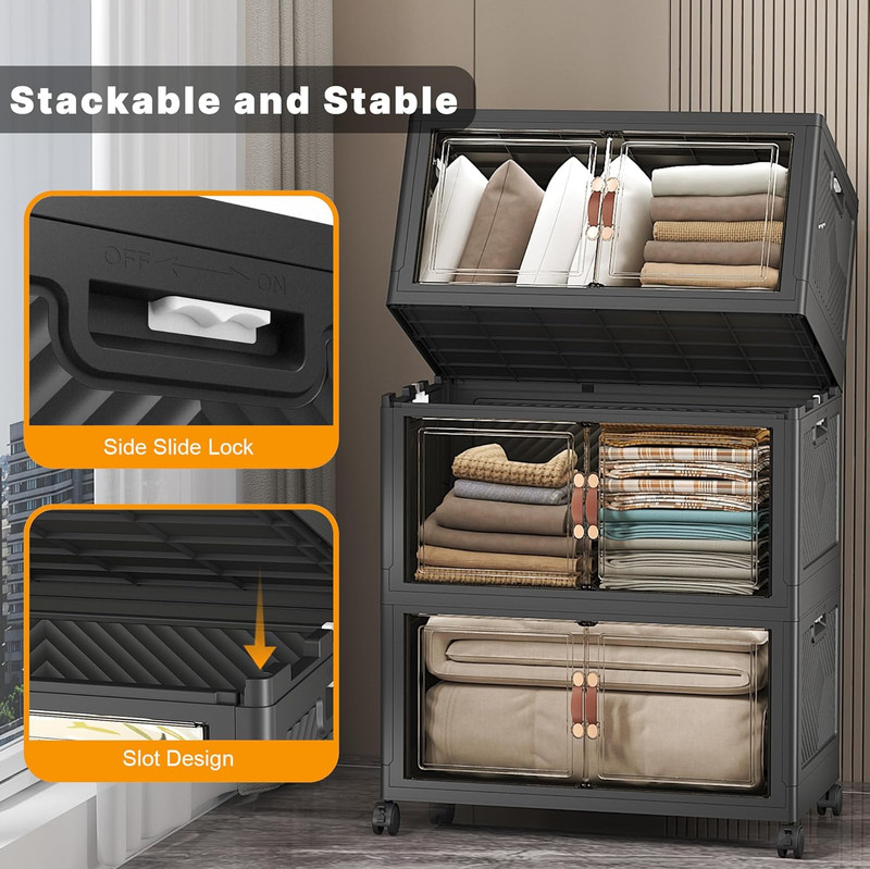 Extra Large Stackable Storage Bins with Lids & Wheels & Door,Foldable Collapsibl gallery