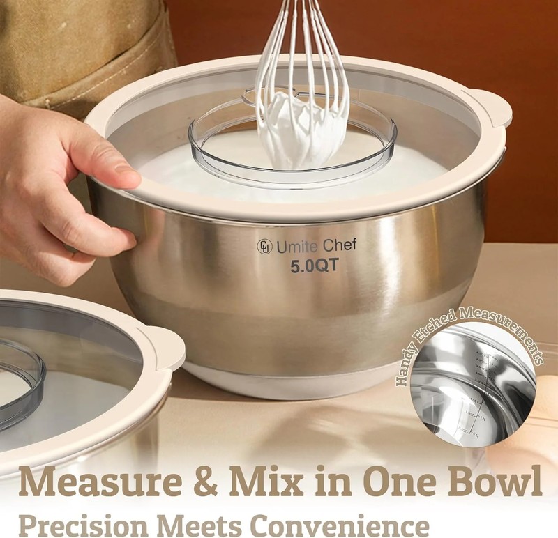 Mixing Bowles Set with Lids Set - Warp-Proof TPR-AS Lids, Stainless Steel Mixing gallery