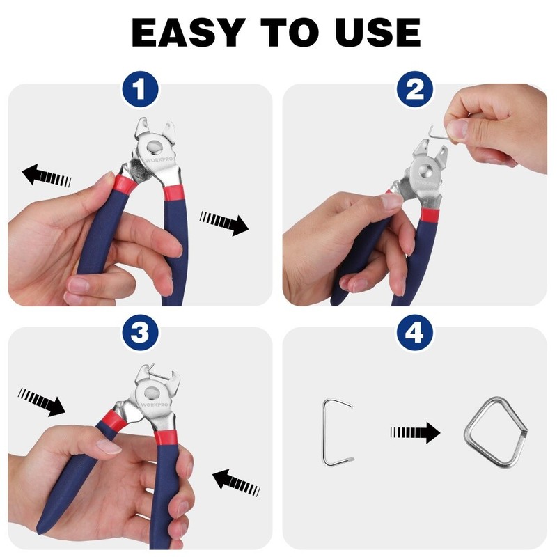 WORKPRO Bent Hog Ring Pliers with 500 Pcs 3/4" Hog Rings Auto Upholstery NEW gallery