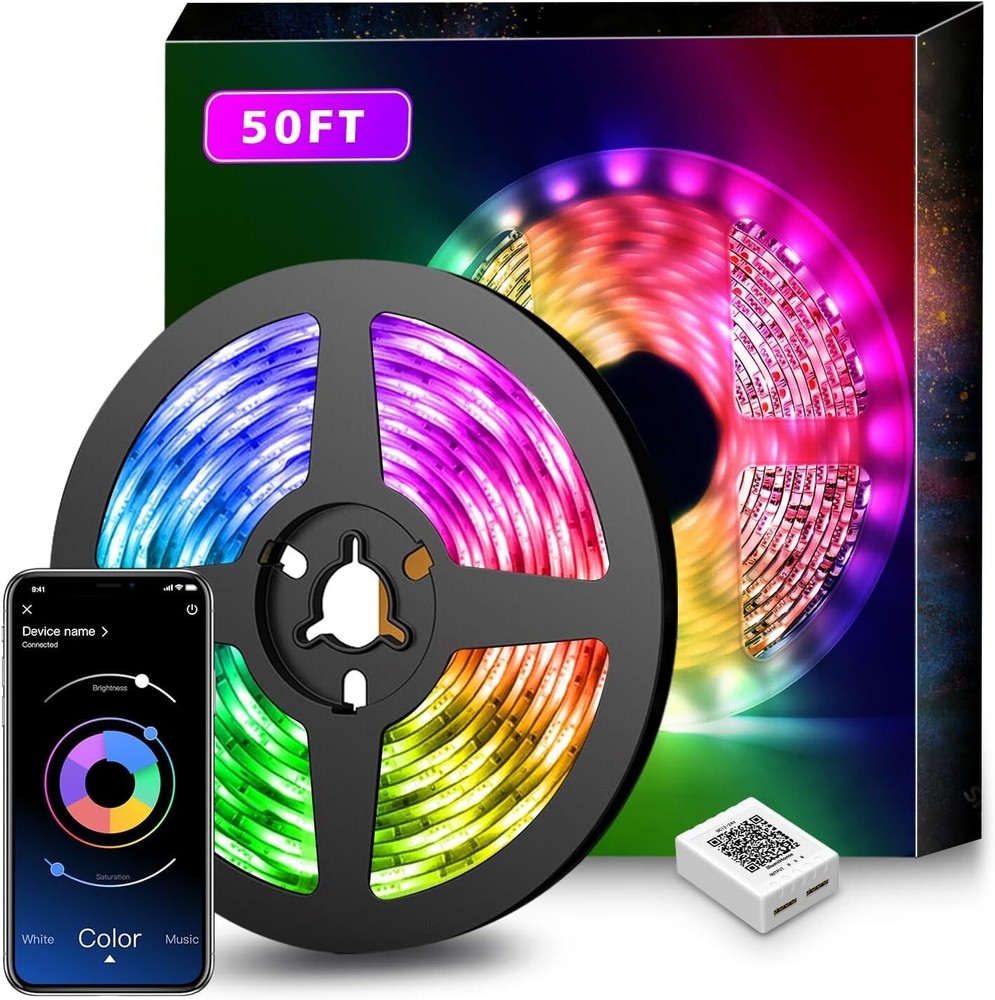 50 Ft LED Strip Lights, Smart Light with App Remote Control, RGB LED 1 ROLL 50ft