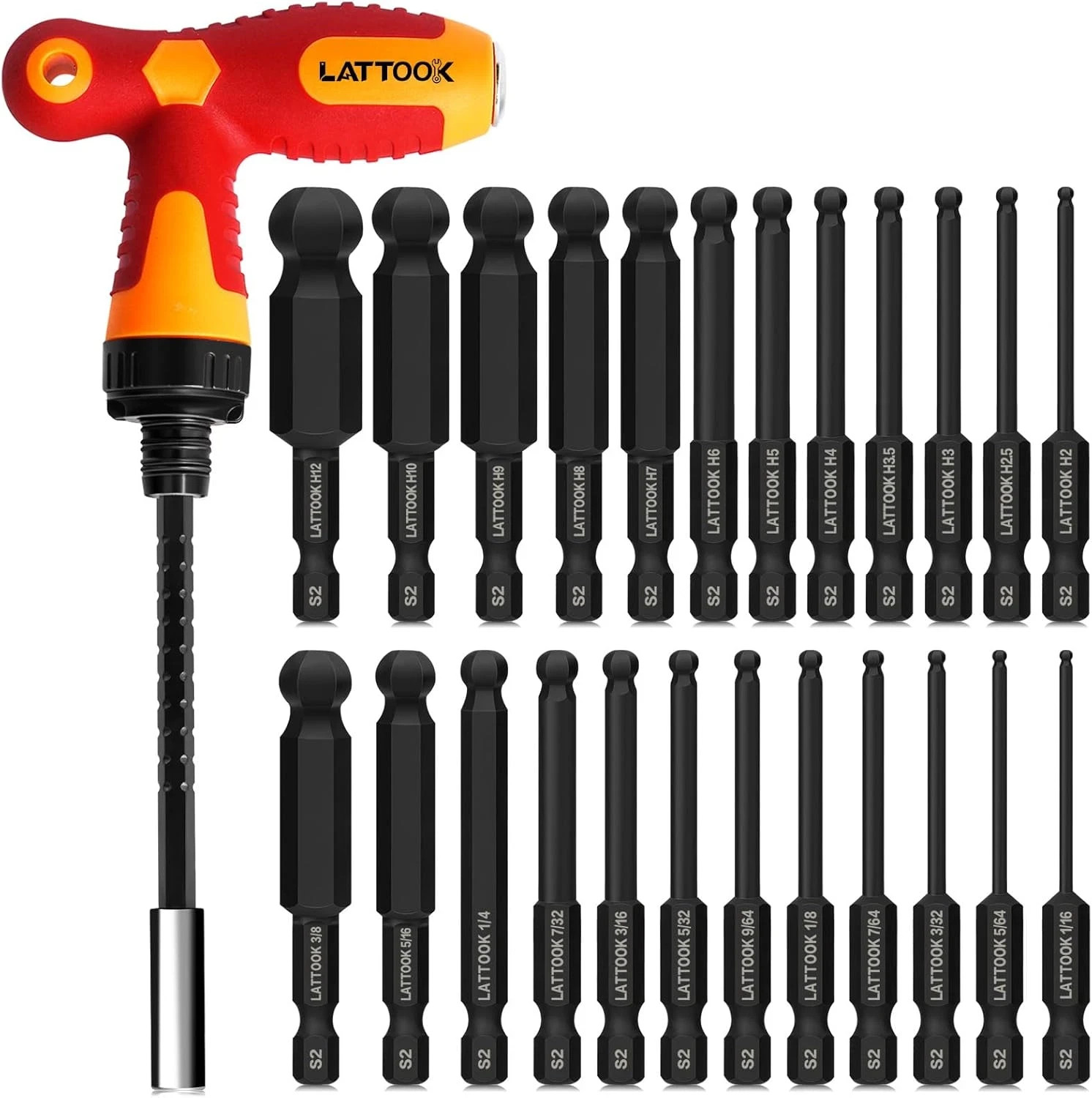 Ball End Hex Allen Wrench Set with T Handle Ratchet Driver, 24PCS S2 Steel gallery