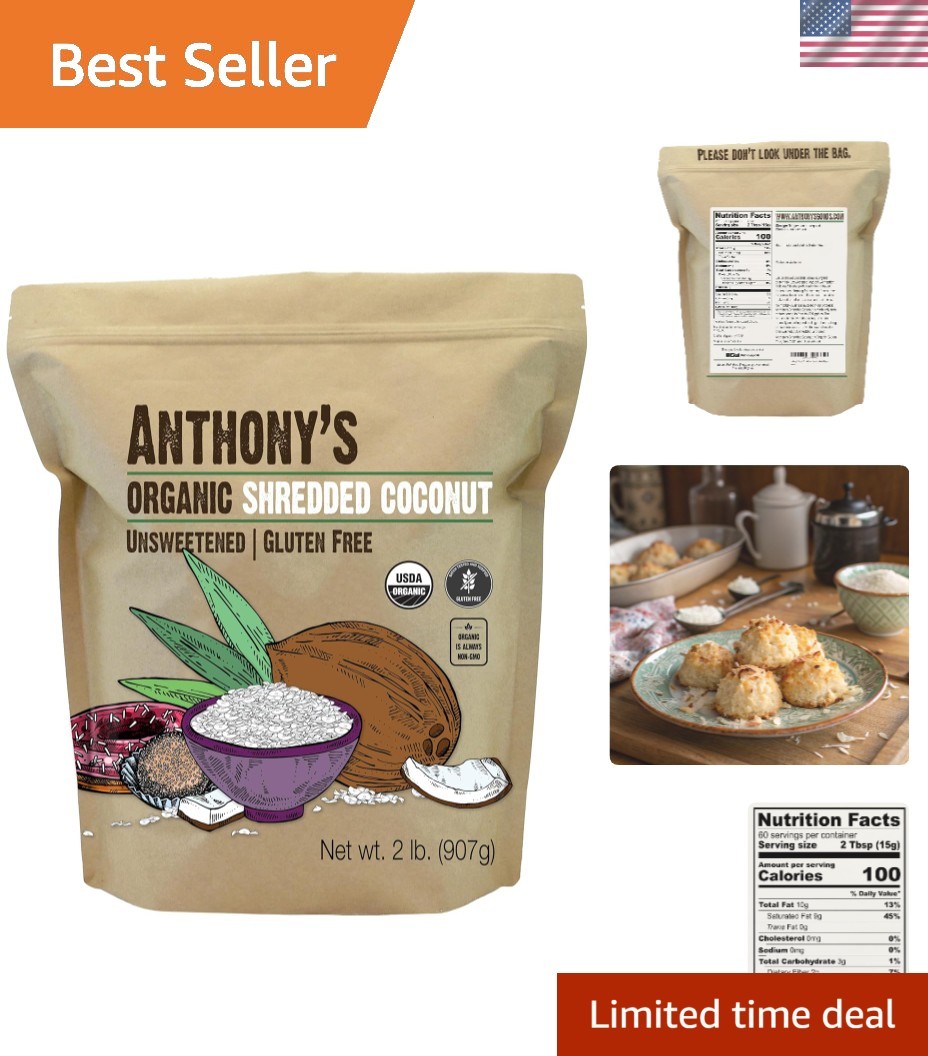 Organic Shredded Coconut, 2 lb, Unsweetened, Gluten Free, Non GMO, , Keto Fri... gallery