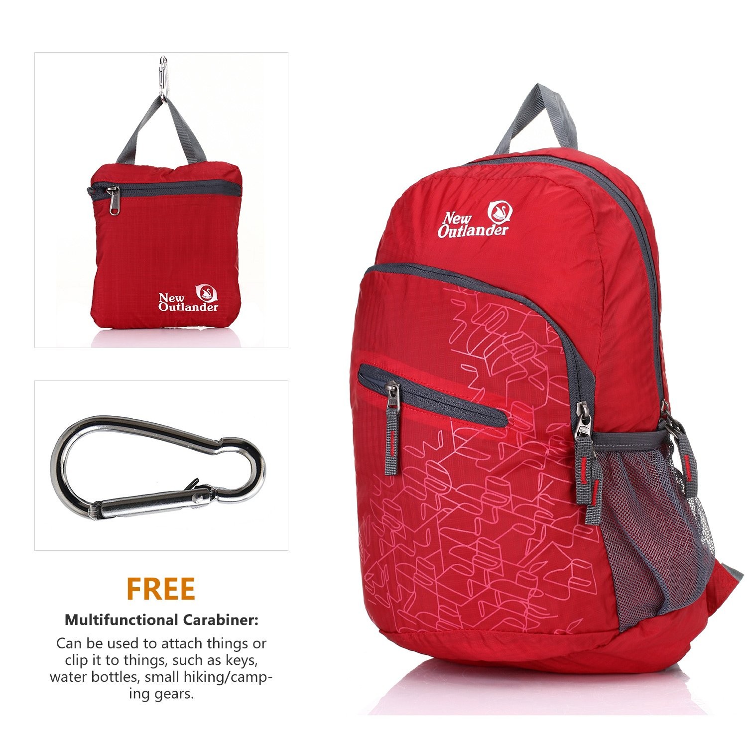 Packable Handy Lightweight Travel Hiking Backpack Daypack Red 2