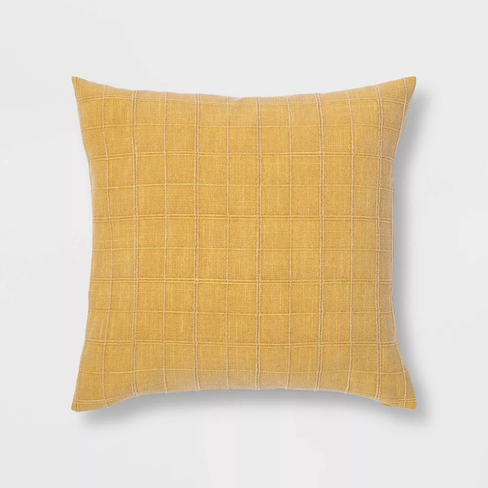 Oversized Woven Washed Windowpane Square Throw Pillow gallery