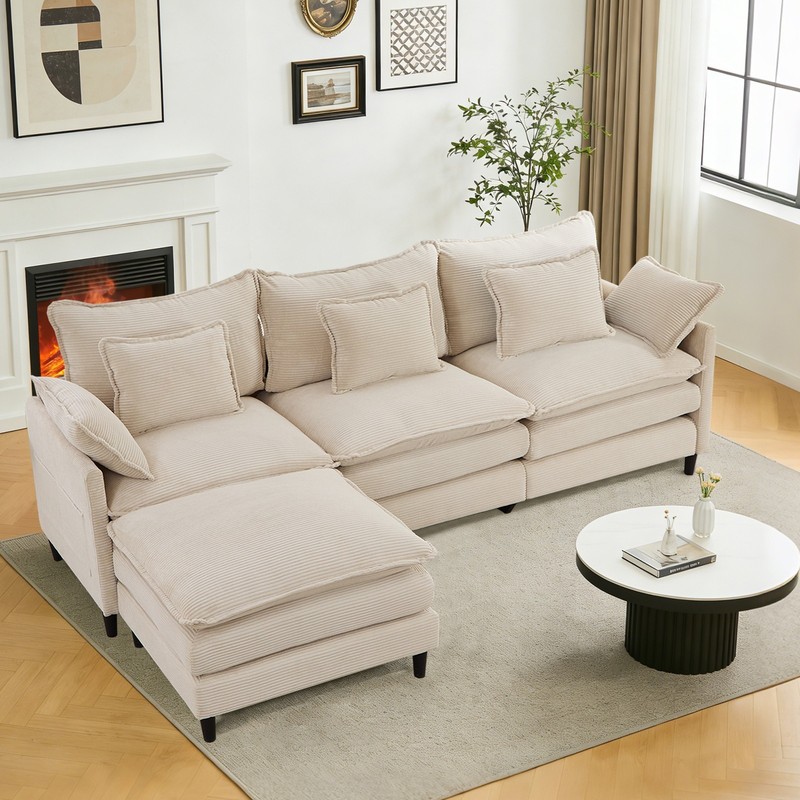 L-Shaped Modular Sectional Sofa Set Corduroy Couch for Living Room with Chaise gallery