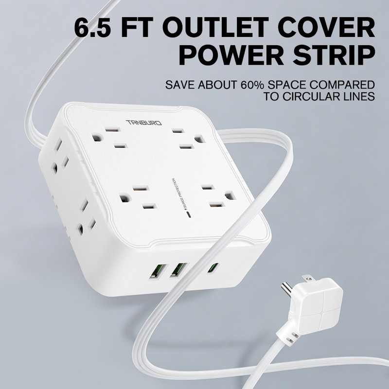 Flat Plug Power Strip with 8 Outlet Long Extension Cord USB Port Surge Protector gallery