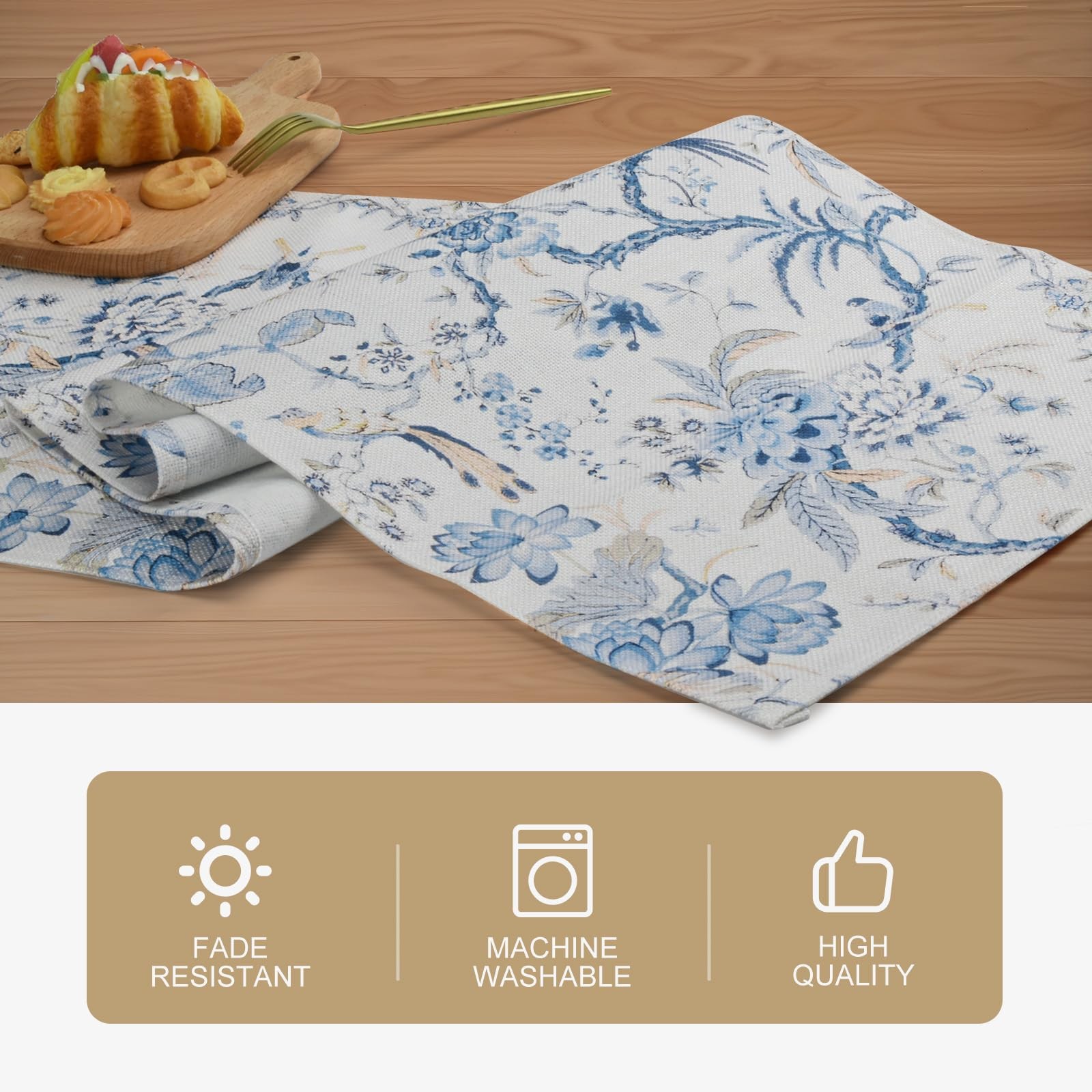 Snycler 13x48 Inch Table Runner Blue White Bird 13" x 48", Chinoiserie #1 gallery
