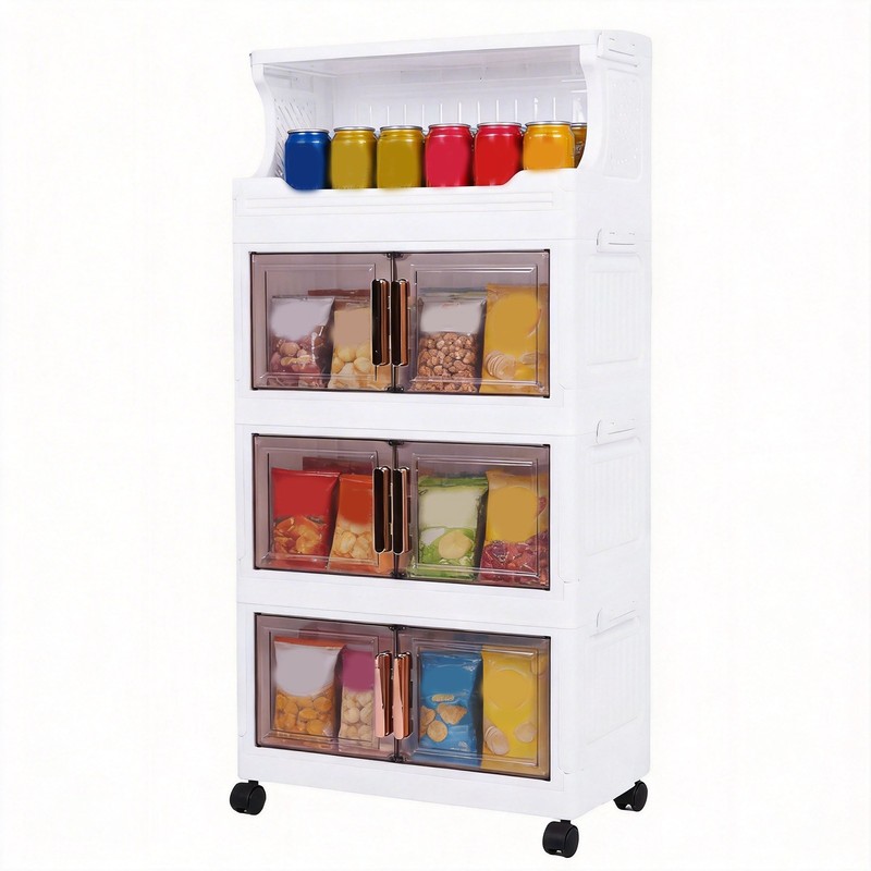 4 Tier Stackable Plastic Storage Bins with Doors and Wheels Foldable Container gallery