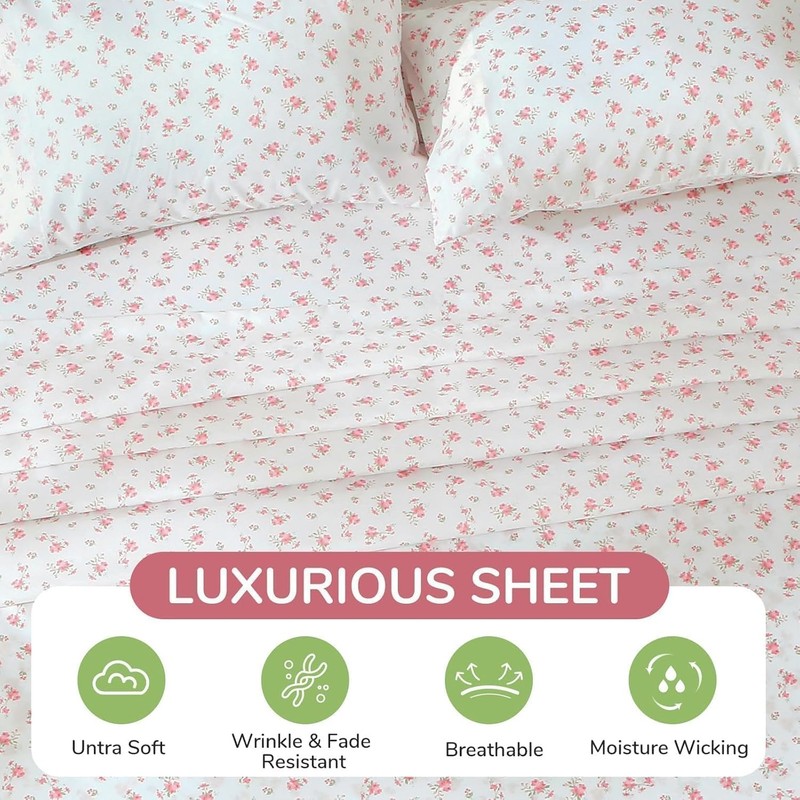 Queen Size 4 Piece Sheet Set, Soft Breathable Bed Sheet Set for Bedroom with gallery