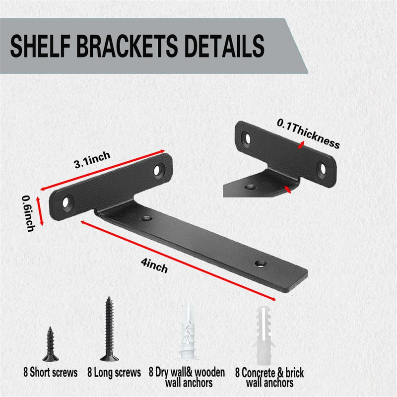 4 Pack Floating Shelf Brackets,4 Inch Heavy Duty Industrial Wall Shelf Bracke... gallery