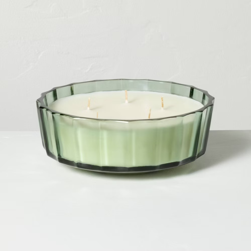 5 Wick XL Colored Glass Faceted Driftwood and Amber Jar Candle - gallery