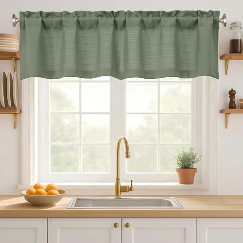 Valance for Windows 14 Inch Length, Light 60"W x 14"L (Pack of 1) Sage Green gallery