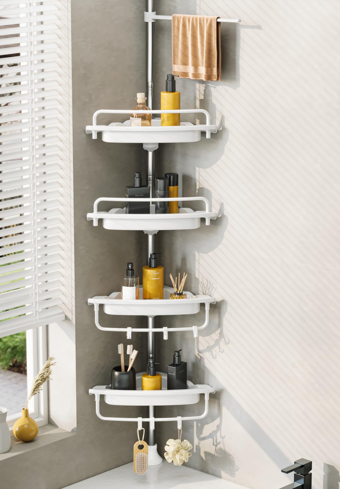 Upgrade Sturdy Shower Caddy Tension Pole Corner Shower Caddy Bathroom Organizer gallery