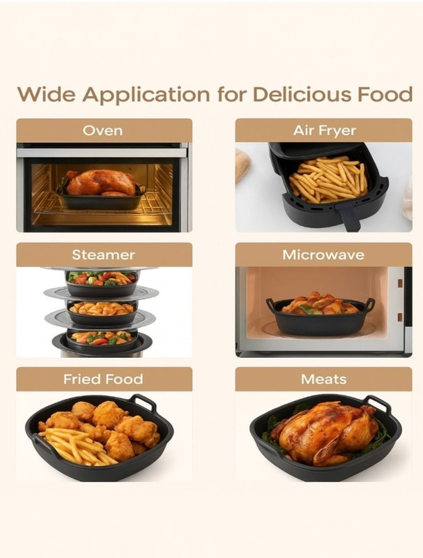 2 Pack Reusable Silicone Square Air Fryer Liner with Detachable Divider BPA Free gallery