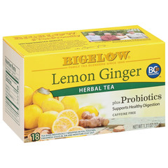 Bigelow Tea Lemon Ginger plus Probiotics Herbal Tea Caffeine Free 108 Tea Bags