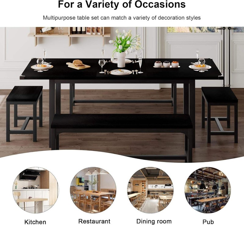 63 Inch Extendable Dining Table Set Black For 4 To 8 gallery
