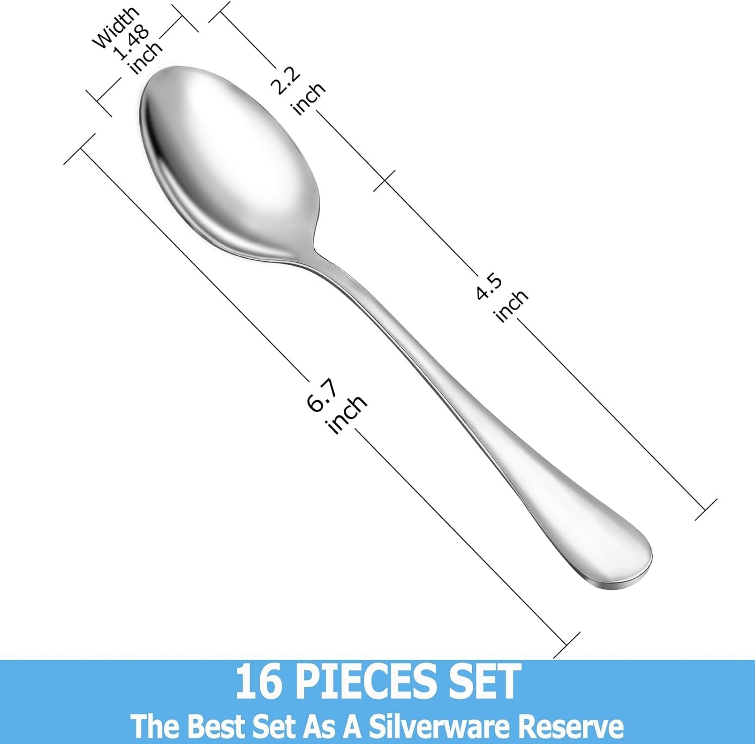 Teaspoon Set,16 Piece 6.7" Spoons Silverware,Premium Food Grade 18/10 Stainless gallery