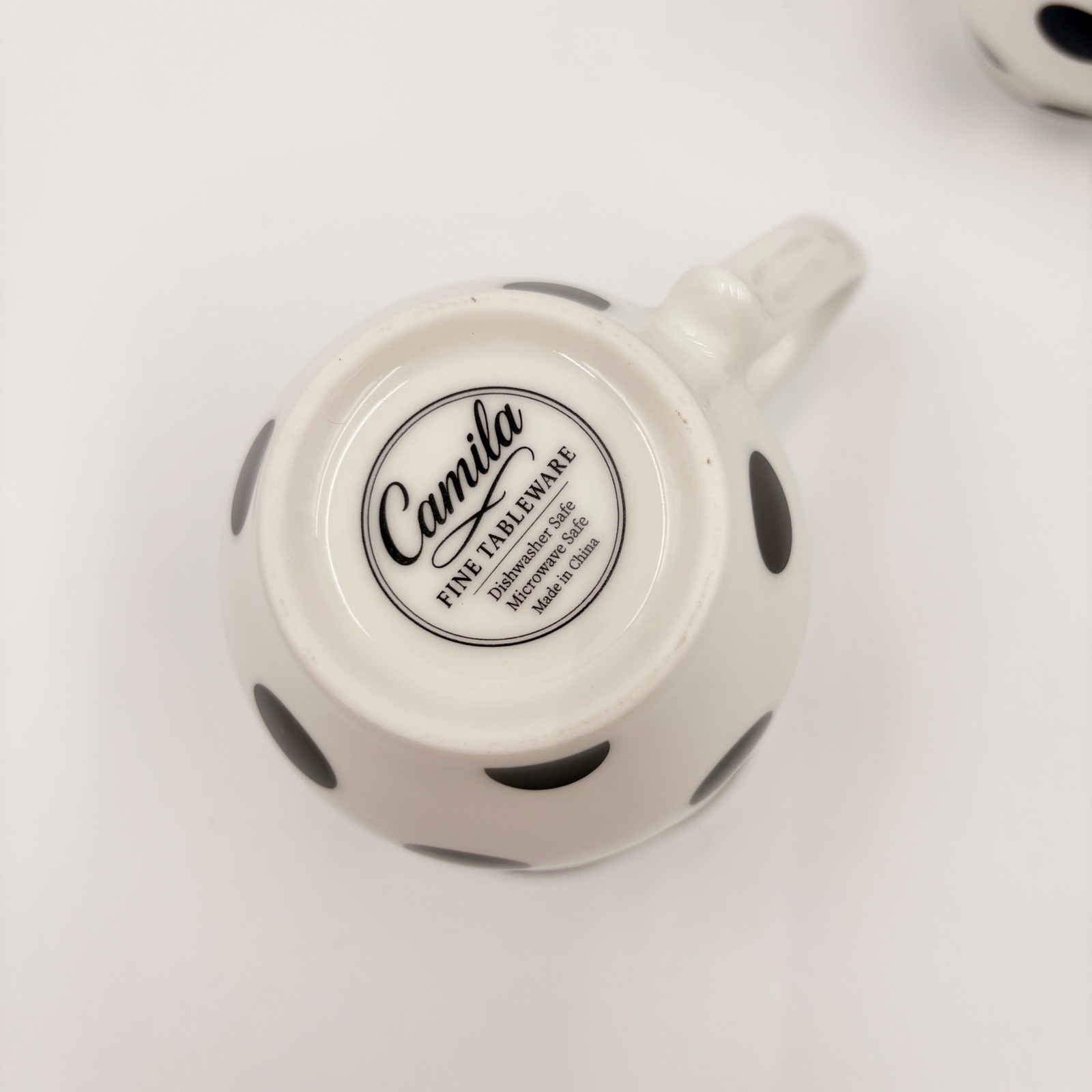 Camila Fine Tableware Polka Dot Mug Set White Black Ceramic 4 Inch 2 Piece gallery