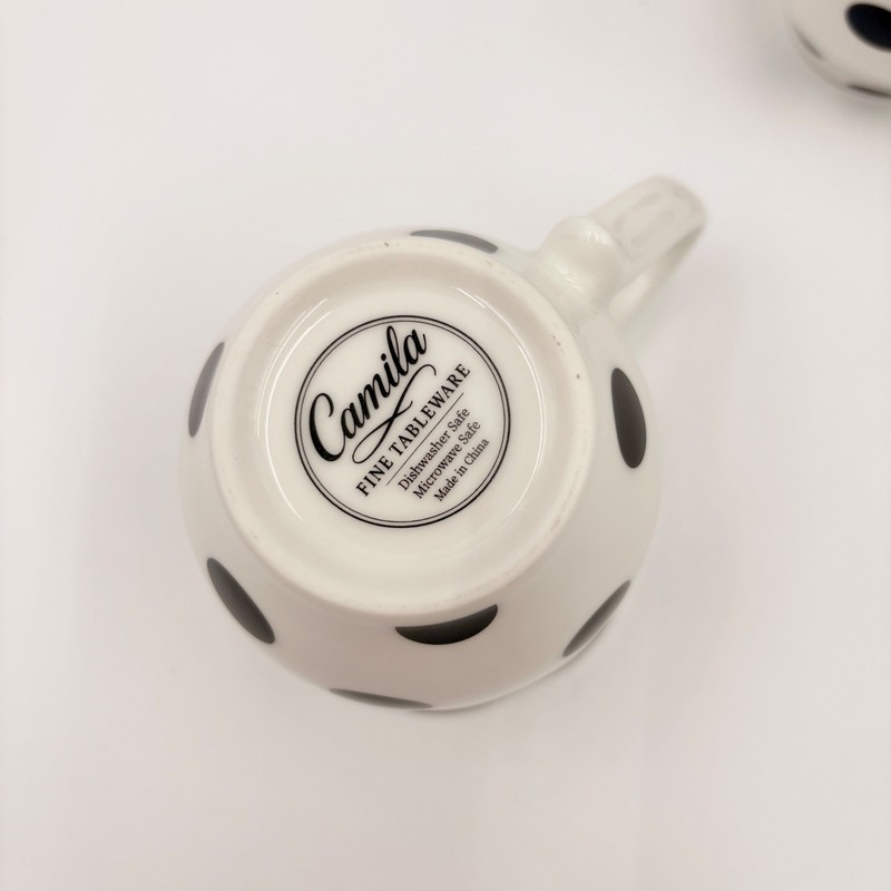 Camila Fine Tableware Polka Dot Mug Set White Black Ceramic 4 Inch 2 Piece gallery